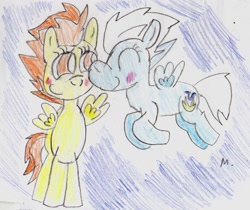 Size: 1490x1250 | Tagged: safe, artist:ptitemouette, character:fleetfoot, character:spitfire, species:pegasus, species:pony, ship:fleetfire, female, lesbian, shipping, traditional art, wonderbolts