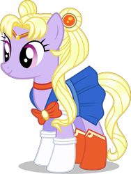 Size: 6008x8000 | Tagged: safe, artist:limedazzle, species:earth pony, species:pony, absurd resolution, anime, boots, celena, clothing, crossover, cute, female, magical pony, mare, meatball head, pigtails, ponified, sailor moon, serena tsukino, simple background, skirt, smiling, solo, transparent background, tsukino usagi, twintails