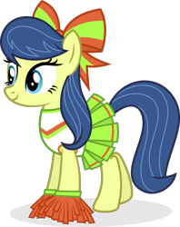 Size: 1547x1957 | Tagged: safe, artist:punzil504, character:fiddlesticks, species:earth pony, species:pony, apple family member, bow, cheerleader, clothing, cute, female, mare, pleated skirt, pom pom, simple background, skirt, skirt lift, solo, transparent background, vector