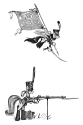 Size: 940x1411 | Tagged: safe, artist:madhotaru, banner, bayonet, gun, military, monopod, musket, shako