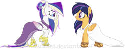 Size: 1600x626 | Tagged: safe, artist:ipandacakes, oc, oc only, oc:euphony, oc:nova star sparkle, parent:flash sentry, parent:princess cadance, parent:shining armor, parent:twilight sparkle, parents:flashlight, parents:shiningcadance, species:pegasus, species:pony, clothing, colored wings, colored wingtips, cousins, dress, female, mare, offspring, simple background, transparent background