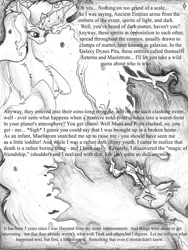 Size: 1024x1365 | Tagged: safe, artist:tillie-tmb, oc, oc only, oc:king maelstrom, oc:queen aeterna, species:pony, comic:the amulet of shades, comic, grayscale, grimdark series, magic, monochrome, space