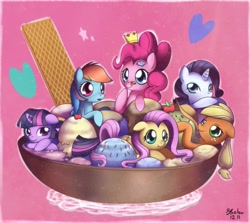 Size: 1300x1160 | Tagged: safe, artist:solar-slash, character:applejack, character:fluttershy, character:pinkie pie, character:rainbow dash, character:rarity, character:twilight sparkle, cute, food, ice cream, mane six, sprinkles, tiny, tiny ponies