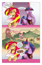 Size: 1253x1950 | Tagged: safe, artist:saturdaymorningproj, character:sunset shimmer, character:twilight sparkle, character:twilight sparkle (alicorn), species:alicorn, species:cockatrice, species:pony, comic:a princess' worth, alicornified, alternate universe, book, comic, harry potter (series), monster book of monsters, petrification, race swap, shimmercorn, thought bubble