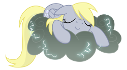 Size: 2000x1100 | Tagged: safe, artist:equestria-prevails, character:derpy hooves, species:pegasus, species:pony, g4, cloud, cutie mark, eyes closed, female, floppy ears, hooves, lightning, lying on a cloud, mare, on a cloud, prone, simple background, sleeping, solo, stormcloud, transparent background, wallpaper, wings