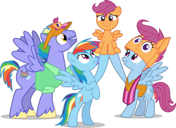 Size: 8500x6187 | Tagged: safe, artist:limedazzle, character:bow hothoof, character:rainbow dash, character:scootaloo, character:windy whistles, species:pegasus, species:pony, ship:windyhoof, episode:parental glideance, g4, my little pony: friendship is magic, absurd resolution, clothing, cute, cutealoo, family, female, filly, male, mare, multicolored hair, rainbow dash's parents, scootalove, simple background, stallion, transparent background, vector