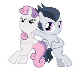 Size: 826x722 | Tagged: safe, artist:dreamcasterpegasus, artist:jawsandgumballfan24, artist:kuren247, edit, character:rumble, character:sweetie belle, species:pony, ship:rumbelle, crossed hooves, female, male, pose, shipping, simple background, straight, transparent background, vector