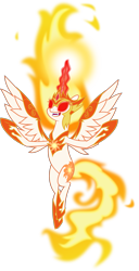 Size: 3073x6000 | Tagged: safe, artist:orin331, character:daybreaker, character:princess celestia, species:alicorn, species:pony, episode:a royal problem, g4, my little pony: friendship is magic, absurd resolution, evil, fangs, female, glowing eyes, glowing horn, mane of fire, mare, open mouth, simple background, smiling, solo, spread wings, transparent background, vector, wings