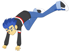Size: 1600x1131 | Tagged: safe, artist:jucamovi1992, character:flash sentry, my little pony:equestria girls, all fours, blue eyes, bucking, humans doing horse things, male, show accurate, simple background, solo, transparent background, vector, watermark