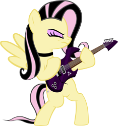 Size: 4976x5312 | Tagged: safe, artist:ironm17, character:fluttershy, species:pegasus, species:pony, absurd resolution, bipedal, collar, electric guitar, emoshy, eyes closed, female, guitar, heavy metal, mare, metal, metalshy, simple background, solo, transparent background, vector