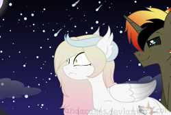 Size: 995x667 | Tagged: safe, artist:ipandacakes, oc, oc only, oc:imperial ire, oc:valkyrie, parent:discord, parent:princess celestia, parents:dislestia, species:pony, female, hybrid, interspecies offspring, male, night, offspring, valkyrial