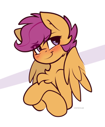 Size: 2500x3000 | Tagged: safe, artist:whitepone, part of a set, character:scootaloo, species:pegasus, species:pony, blushing, bust, chest fluff, cute, cutealoo, female, forelegs crossed, portrait, solo