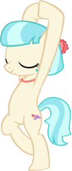 Size: 2156x5120 | Tagged: safe, artist:ironm17, character:coco pommel, species:earth pony, species:pony, absurd resolution, bipedal, eyes closed, female, jewelry, mare, necklace, pearl necklace, pose, simple background, solo, transparent background, tree pose, vector