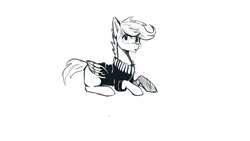 Size: 1920x1080 | Tagged: safe, artist:hierozaki, character:scootaloo, species:pegasus, species:pony, black and white, clothing, female, grayscale, monochrome, prone, simple background, solo, sweater, white background