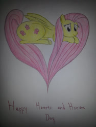 Size: 2448x3264 | Tagged: safe, artist:taurson, character:fluttershy, species:pegasus, species:pony, episode:hearts and hooves day, g4, my little pony: friendship is magic, female, heart pony, mare, prone, solo, traditional art