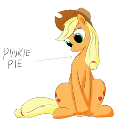 Size: 1524x1500 | Tagged: safe, artist:taurson, character:applejack, character:pinkie pie, species:earth pony, species:pony, ship:applepie, female, lesbian, macro, mare, micro, misleading thumbnail, shipping, simple background, sitting, white background