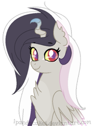 Size: 399x540 | Tagged: safe, artist:ipandacakes, oc, oc only, oc:topsy turvy, parent:discord, parent:princess celestia, parents:dislestia, species:draconequus, female, hybrid, interspecies offspring, offspring, simple background, solo, transparent background