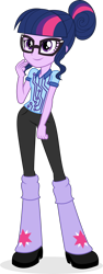 Size: 1576x4182 | Tagged: safe, artist:punzil504, character:twilight sparkle, character:twilight sparkle (scitwi), species:eqg human, episode:good vibes, eqg summertime shorts, g4, my little pony: equestria girls, my little pony:equestria girls, absurd resolution, boots, clothing, female, glasses, leg warmers, shoes, simple background, smiling, solo, transparent background, vector