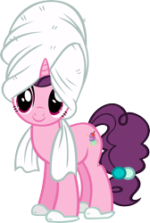Size: 3395x5058 | Tagged: safe, artist:ironm17, character:sugar belle, species:pony, species:unicorn, absurd resolution, clothing, female, mare, simple background, slippers, smiling, solo, towel, transparent background, vector