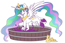 Size: 4119x2734 | Tagged: safe, artist:ruef, character:princess celestia, species:alicorn, species:pony, absurd resolution, female, grape stomping, mare, simple background, solo, transparent background, tub