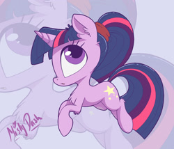 Size: 1882x1613 | Tagged: safe, artist:mistydash, character:twilight sparkle, species:pony, species:unicorn, alternate cutie mark, alternate hairstyle, chest fluff, colored pupils, female, mare, ponytail, signature, solo, zoom layer