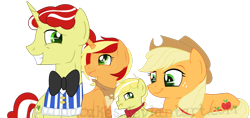 Size: 1600x758 | Tagged: safe, artist:ipandacakes, character:applejack, character:flim, oc, oc:apple spritz, oc:lil' buck, parent:applejack, parent:flim, parents:flimjack, species:earth pony, species:pony, species:unicorn, ship:flimjack, colt, female, filly, male, offspring, scrunchy face, shipping, simple background, straight, transparent background