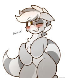 Size: 3000x3500 | Tagged: safe, artist:whitepone, oc, oc only, oc:bandy cyoot, species:pony, bipedal, blushing, chest fluff, cute, floppy ears, grin, one eye closed, raccoon pony, smiling, solo