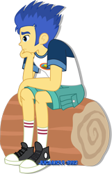 Size: 1600x2484 | Tagged: safe, artist:jucamovi1992, character:flash sentry, my little pony:equestria girls, converse, log, male, shoes, simple background, sitting, sneakers, solo, transparent background