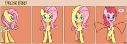 Size: 1400x489 | Tagged: safe, artist:solar-slash, character:fluttershy, character:pinkie pie, species:earth pony, species:pegasus, species:pony, comic, duo, duo female, female, fourth wall, looking at you, mare, panel play, smiling
