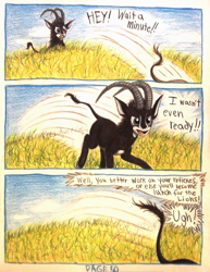 Size: 1080x1400 | Tagged: safe, artist:thefriendlyelephant, oc, oc only, oc:sabe, comic:sable story, africa, animal in mlp form, antelope, cloven hooves, comic, dialogue, giant sable antelope, grass, horns, running, savanna, speech bubble, speed lines