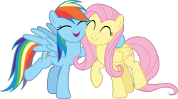 Size: 7889x4417 | Tagged: safe, artist:pink1ejack, character:fluttershy, character:rainbow dash, species:pony, episode:fame and misfortune, g4, my little pony: friendship is magic, absurd resolution, cute, dashabetes, eyes closed, friendshipping, shyabetes, simple background, smiling, transparent background, vector