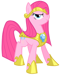 Size: 3995x5000 | Tagged: safe, artist:equestria-prevails, artist:jennieoo, character:pinkie pie, species:earth pony, species:pony, alternate hairstyle, armor, element of laughter, female, headband, looking at you, mare, simple background, smiling, solo, transparent background, vector