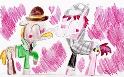 Size: 1285x803 | Tagged: safe, artist:ptitemouette, species:pony, gay, heart, john watson, male, non-mlp shipping, sherlock holmes, shipping, traditional art