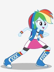 Size: 1536x2048 | Tagged: safe, artist:limedazzle, character:rainbow dash, my little pony:equestria girls, boots, clothing, compression shorts, female, open mouth, shoes, simple background, skirt, socks, solo, white background, wristband