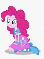 Size: 1536x2048 | Tagged: safe, artist:limedazzle, character:pinkie pie, my little pony:equestria girls, balloon, boots, bracelet, clothing, cute, female, jewelry, kneeling, shoes, simple background, skirt, solo, white background