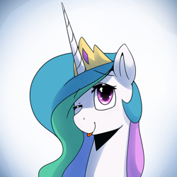 Size: 1200x1200 | Tagged: safe, artist:anticular, character:princess celestia, species:alicorn, species:pony, ask sunshine and moonbeams, blep, bust, cute, cutelestia, female, gradient background, looking at you, mare, mlem, one eye closed, portrait, smiling, solo, tongue out, wink