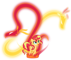 Size: 6000x5094 | Tagged: safe, artist:orin331, character:sunset shimmer, species:dragon, species:phoenix, species:pony, species:unicorn, episode:campfire tales, g4, my little pony: friendship is magic, absurd resolution, cute, dragon spirit, female, fiery shimmer, fire, fire magic, glowing horn, hybrid, looking up, magic, magic dragon, mare, open mouth, raised hoof, shimmerbetes, simple background, smiling, transparent background