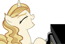 Size: 5487x3708 | Tagged: safe, artist:ironm17, character:sweet biscuit, species:pony, species:unicorn, eyes closed, female, mare, piano, simple background, singing, solo, transparent background, vector