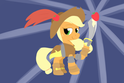 Size: 3496x2362 | Tagged: safe, artist:taurson, character:applejack, species:earth pony, species:pony, my little pony: the movie (2017), apple, clothing, female, food, hat, looking at you, mare, pirate, pirate applejack, pirate hat, solo, sword, weapon
