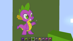 Size: 854x480 | Tagged: safe, artist:marcorois, character:spike, species:dragon, game screencap, grin, male, minecraft, minecraft pixel art, pixel art, smiling, solo