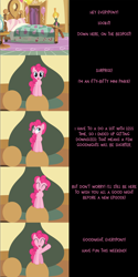 Size: 2000x4009 | Tagged: safe, artist:mlp-silver-quill, character:pinkie pie, species:earth pony, species:pony, comic:pinkie pie says goodnight, absurd resolution, comic, cute, diapinkes, female, humor, mare, micro, pinkie's bedroom, shrinking, solo
