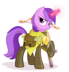 Size: 1900x2000 | Tagged: safe, artist:equestria-prevails, character:amethyst star, character:sparkler, species:pony, species:unicorn, bow (weapon), crossbow, female, frown, glowing horn, magic, mare, simple background, solo, telekinesis, transparent background