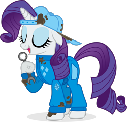 Size: 8202x7923 | Tagged: safe, artist:punzil504, character:rarity, species:pony, species:unicorn, episode:the cart before the ponies, g4, my little pony: friendship is magic, absurd resolution, billy joel, clothing, eyes closed, female, jumpsuit, mare, simple background, singing, solo, transparent background, wrench