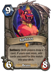 Size: 400x569 | Tagged: safe, artist:imalou, character:sphinx, species:sphinx, episode:daring done, beast, card, crossover, hearthstone, legendary, trading card, trading card game, warcraft