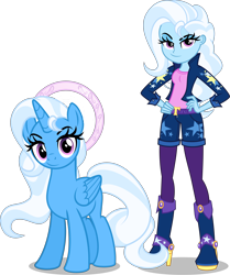 Size: 5000x5988 | Tagged: safe, artist:orin331, character:trixie, species:alicorn, species:pony, dancerverse, my little pony:equestria girls, absurd resolution, alicornified, alternate hairstyle, alternate universe, boots, clothing, female, halo, hand on hip, high heel boots, high heels, human ponidox, looking at you, ponidox, race swap, self ponidox, shoes, shorts, simple background, smiling, socks, solo, stockings, thigh highs, transparent background, trixiecorn, vector