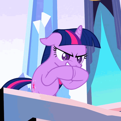 Size: 500x500 | Tagged: safe, artist:dtkraus, edit, edited screencap, screencap, character:twilight sparkle, character:twilight sparkle (unicorn), species:pony, species:unicorn, episode:the crystal empire, g4, my little pony: friendship is magic, evil grin, evil twilight, female, gendo pose, gif, grin, hooves together, non-animated gif, pure unfiltered evil, scheming, smiling, solo