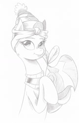 Size: 700x1088 | Tagged: safe, artist:saturdaymorningproj, character:meadowbrook, species:earth pony, species:pony, episode:a health of information, g4, my little pony: friendship is magic, beehive hairdo, eyebrows, eyelashes, female, healer's mask, looking back, mask, monochrome, pencil drawing, simple background, sketch, smiling, solo, three quarter view, traditional art, white background