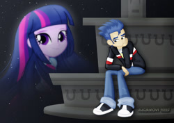 Size: 1600x1130 | Tagged: safe, artist:jucamovi1992, character:flash sentry, character:twilight sparkle, ship:flashlight, episode:good vibes, eqg summertime shorts, g4, my little pony: equestria girls, my little pony:equestria girls, couple, female, love, male, memories, sad, shipping, straight