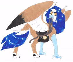 Size: 5906x5000 | Tagged: safe, artist:frozensoulpony, oc, oc only, oc:riptide glider, parent:gilda, parent:soarin', parents:gildin', species:classical hippogriff, species:hippogriff, absurd resolution, rope, saddle bag, solo, traditional art