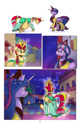 Size: 1253x1950 | Tagged: safe, artist:saturdaymorningproj, character:sunset shimmer, character:twilight sparkle, character:twilight sparkle (alicorn), species:alicorn, species:pony, comic:a princess' worth, alicornified, alternate universe, clothing, comic, crown, crying, dress, female, jewelry, mare, race swap, regalia, shimmercorn, smiling, summer sun celebration, tears of joy